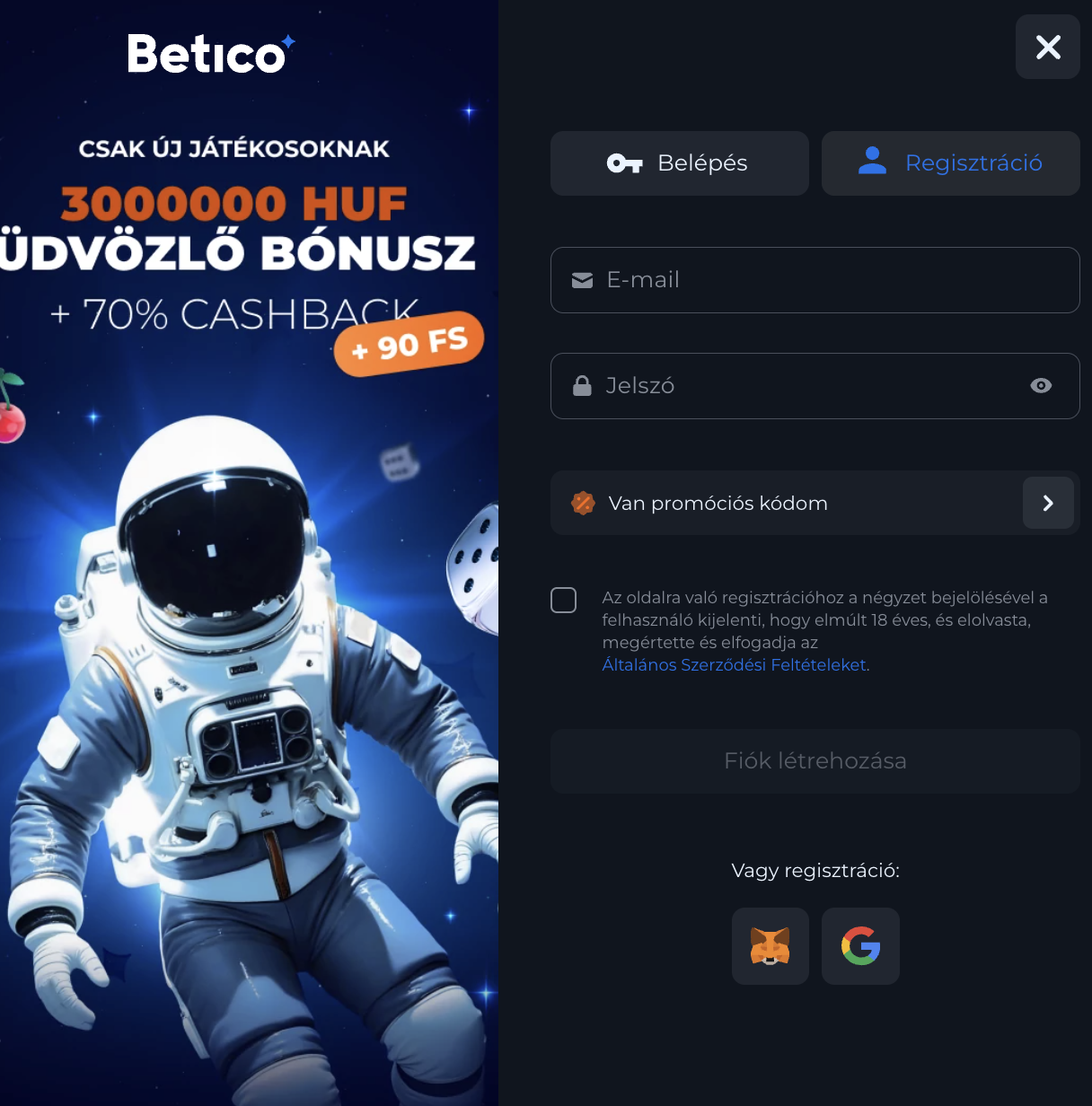 Betico regisztráció