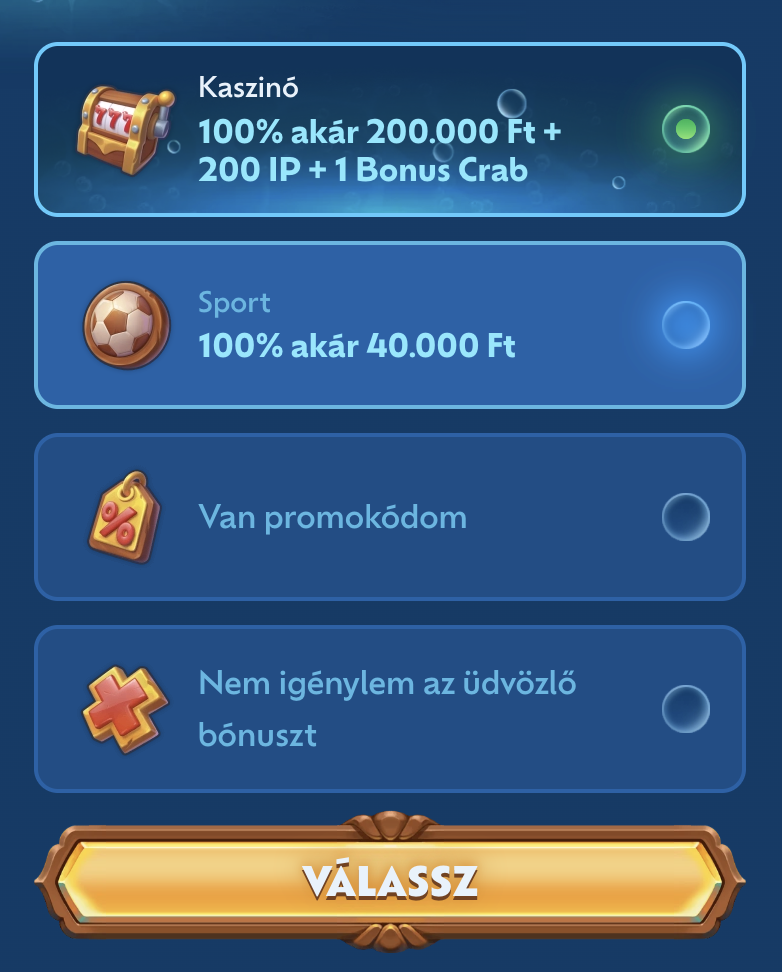 kaszinó Winbay regisztráció