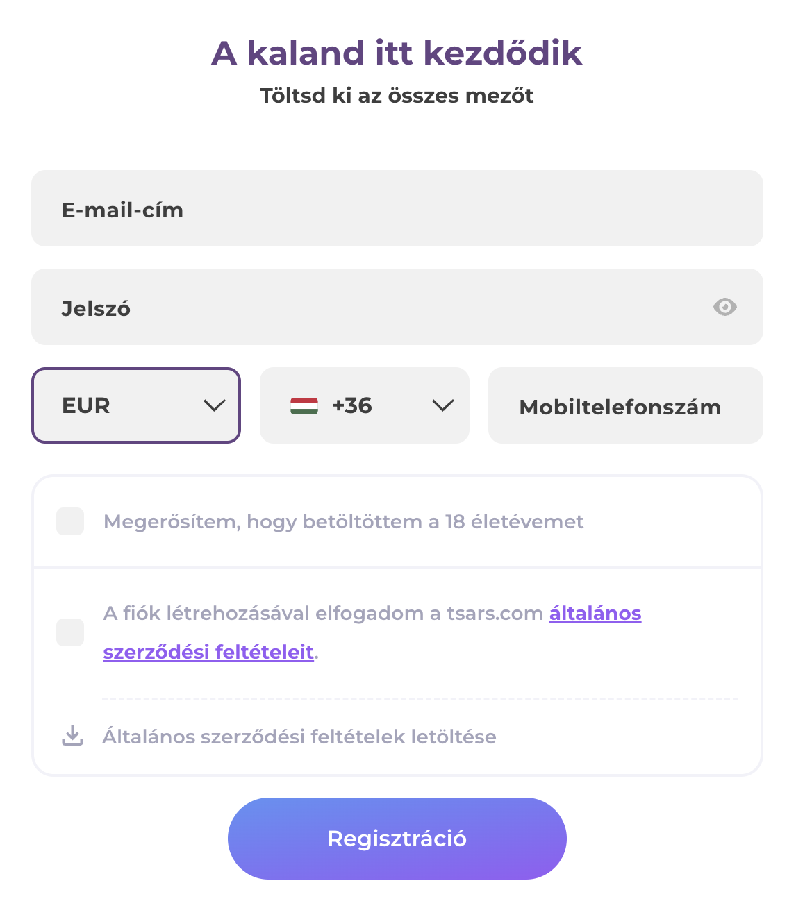 kaszinó Tsars regisztráció