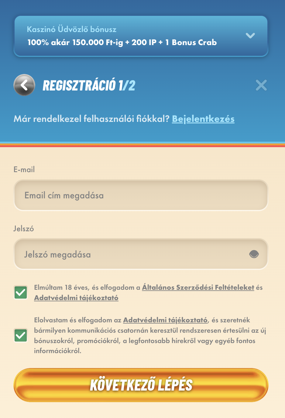 belépés Vegasino Vegasino regisztráció